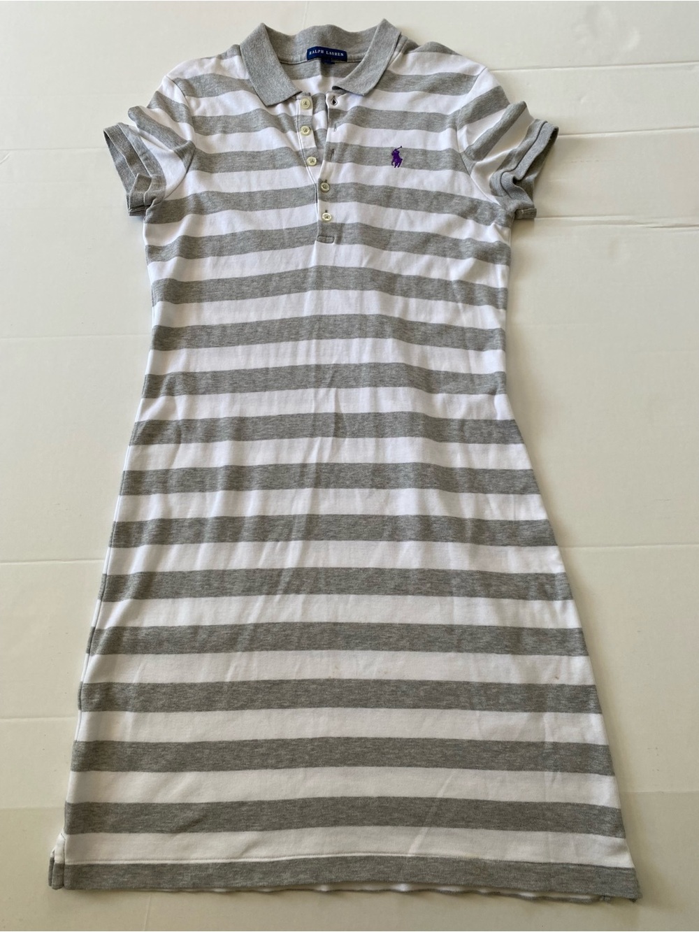 Ralph Lauren White and Gray Striped Polo Midi Dress